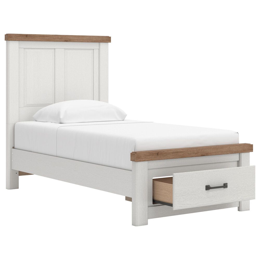 Ashley Savonport 4 Piece Twin Storage Bedroom Set in White and Brown, , large
