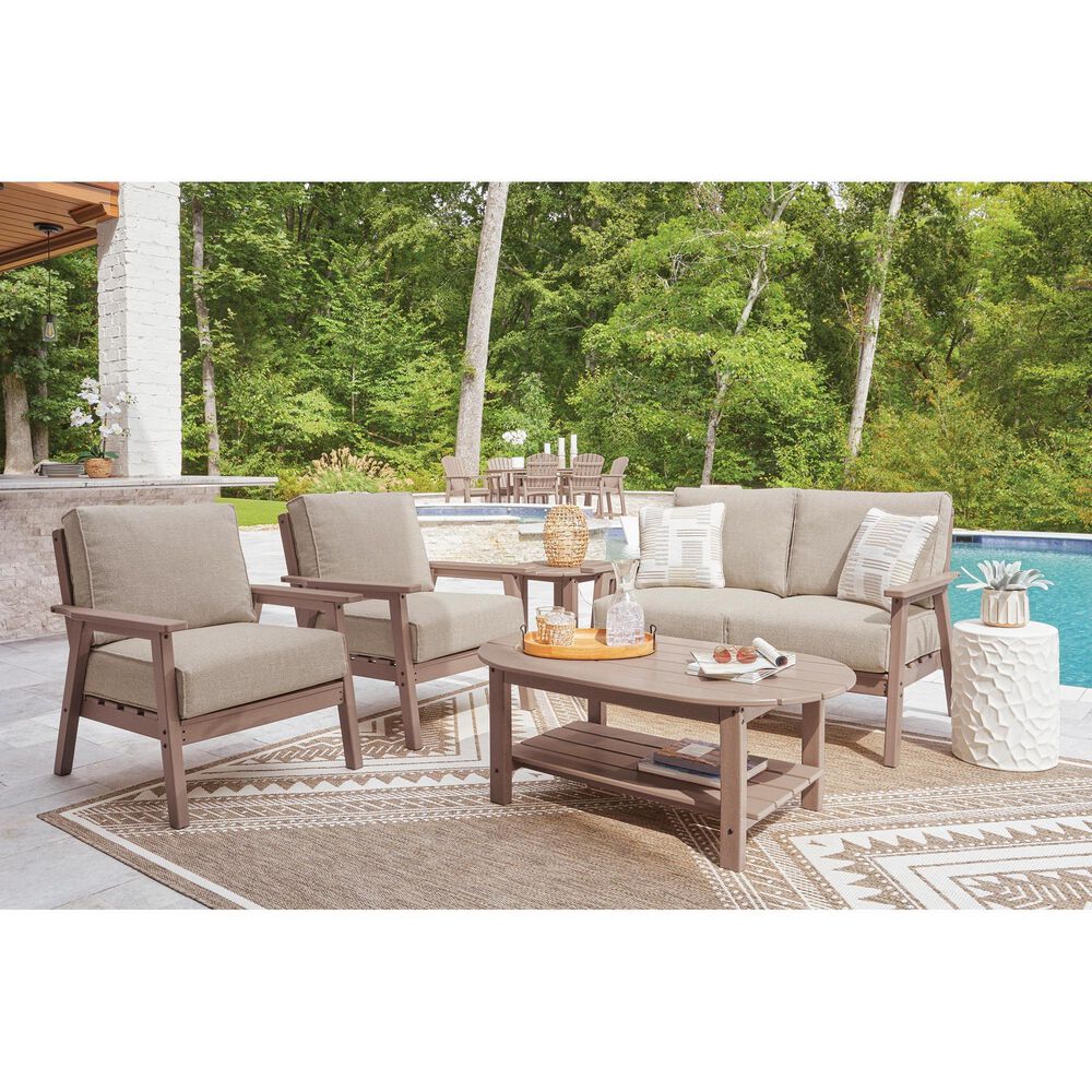 Ashley Grover Beach Outdoor Loveseat with Cushion in Driftwood, , large