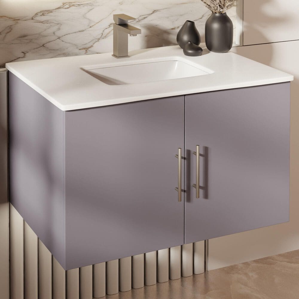 Lexora Home Geneva 30" Single Bathroom Vanity in Dark Grey with 2 cm White Quartz Top and Rectangular Sink, , large