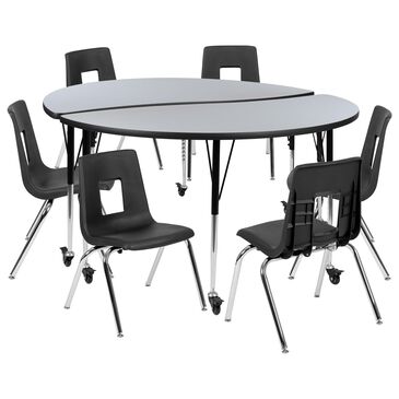 Flash Furniture Emmy 8-Piece 60" Mobile Activity Table Set with 18" Student Stack Chairs in Grey, Black and Chrome, , large
