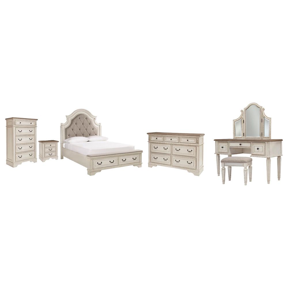 Ashley Realyn 5-Piece Queen Upholstered Bed Set in Chipped White, , large