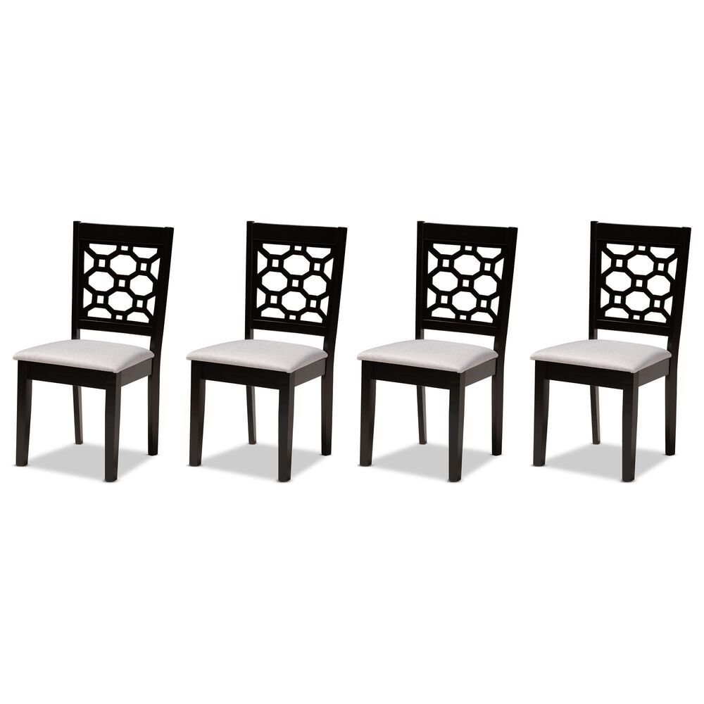 Baxton Studio Peter Side Chair with Grey Cushion in Dark Brown (Set of 4), , large