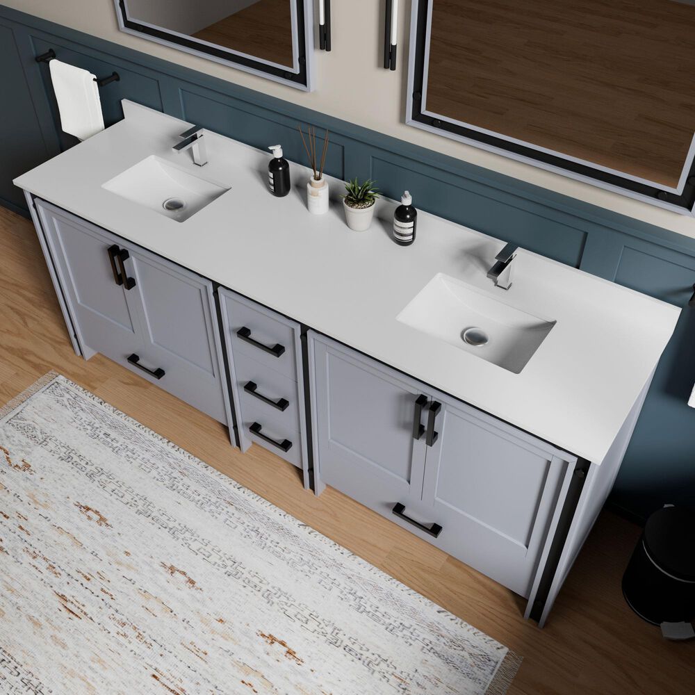 Lexora Home Ziva 84" Double Bathroom Vanity in Dark Grey with 2 cm White Quartz Top and Rectangular Sinks, , large