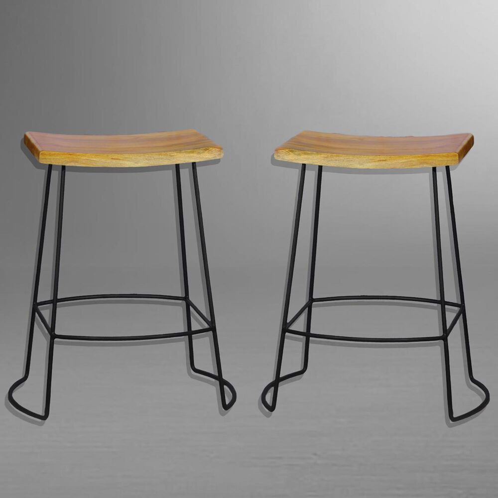 Carolina Cottage Napa 25" Saddle Counter Stool in Natural Mango and Black (Set of 2), , large
