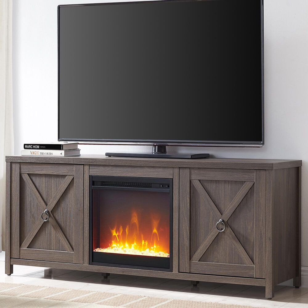Hudson and Canal Granger 58 TV Stand with Crystal Fireplace in Alder Brown  | NFM