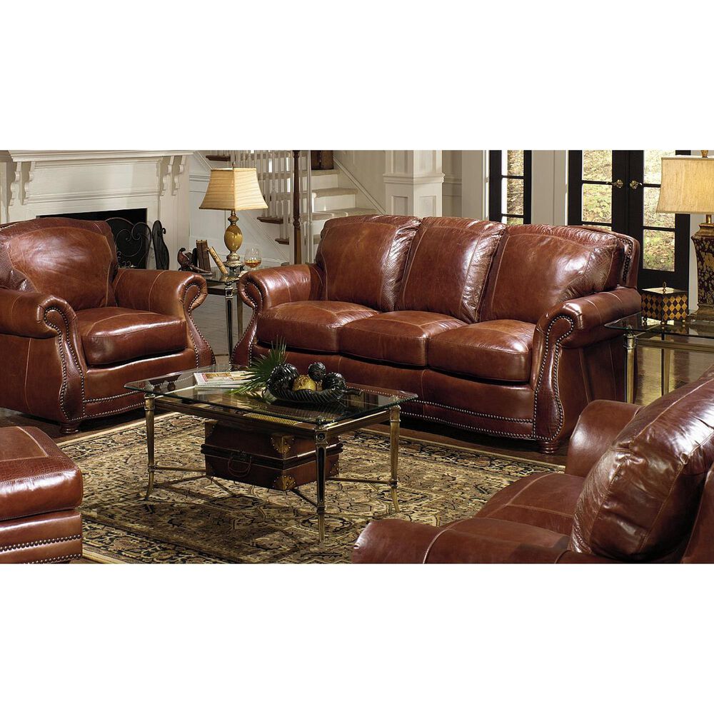 USA Premium Leather Stationary Sofa in Brandy with Alligator, , large