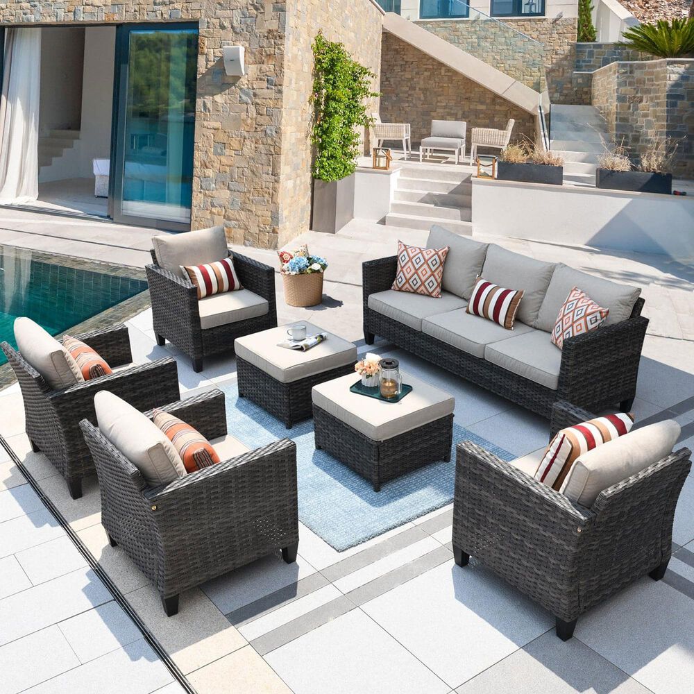 HOMLUX 7-Piece Rattan Sectional Set in Beige, , large