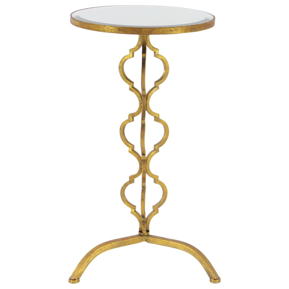 Maple and Jade Quatrefoil End Table with Mirrored Glass Top in Gold, , large