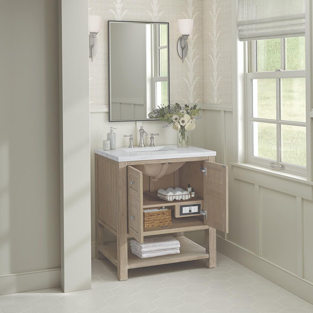 James Martin Vanities Breckenridge 30&quot; Single Bathroom Vanity in Serenity Blue with 3 cm Arctic Fall Solid Surface Top and Rectangular Sink, , large