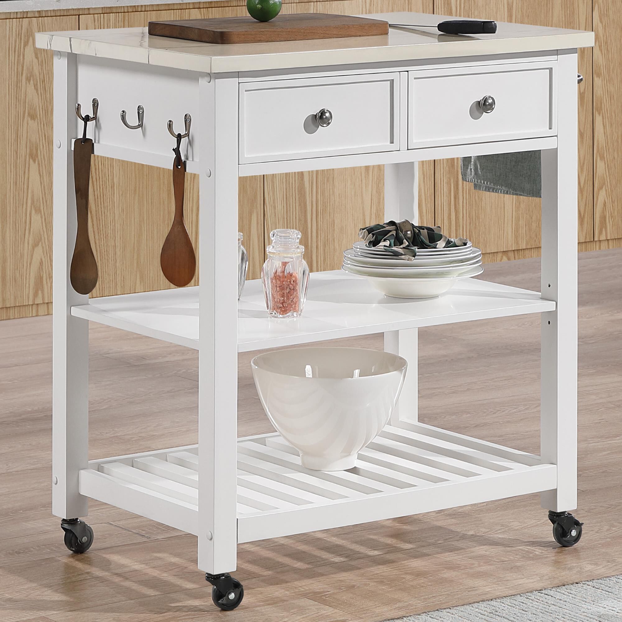 Valor Living Litchfield Kitchen Cart in Marble and White