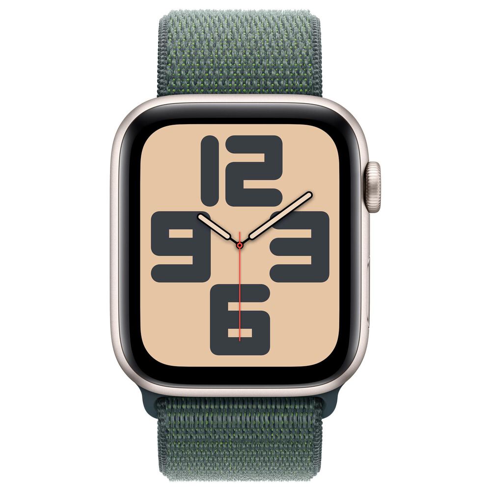 Apple Watch SE GPS + Cellular 44mm Starlight Aluminum Case with Lake Green Sport Loop, , large