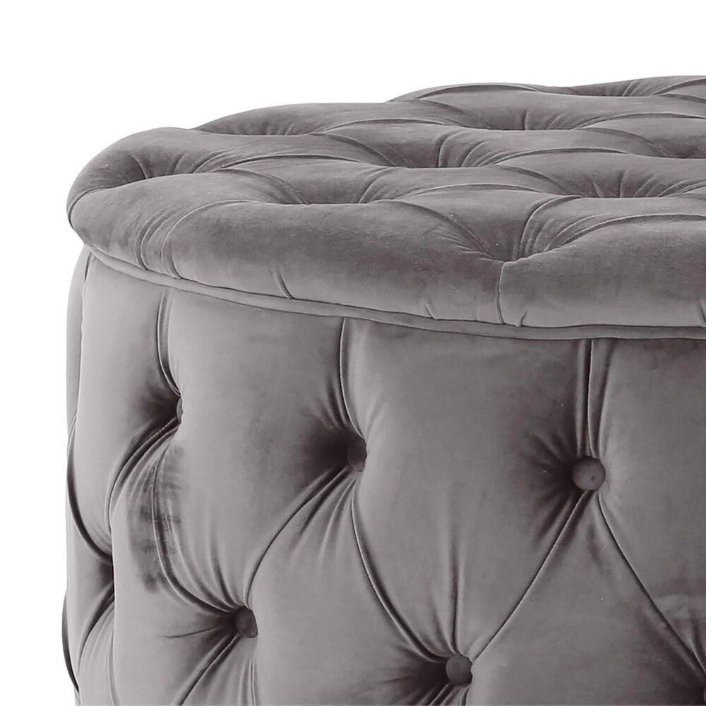 Noble House Aaden Tufted Ottoman in Gray Velvet, , large