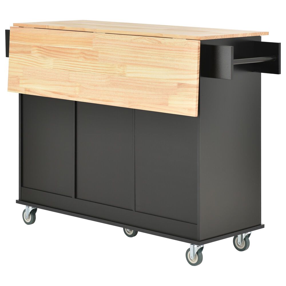 HOMLUX 53" Rolling Mobile Kitchen Island with Solid Wood Top and Locking Wheels in Black, , large