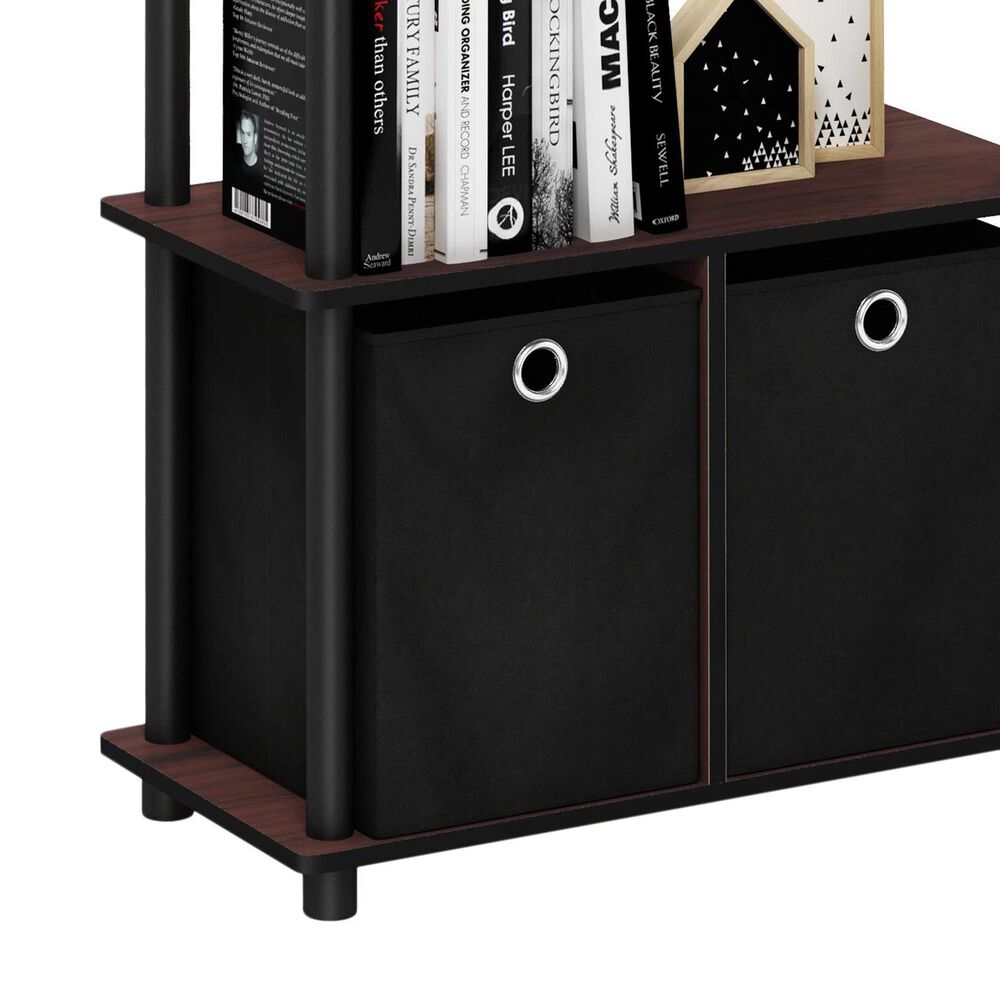 HOMLUX 3-Tier Multi-Purpose Bookcase with Two Bins in Dark Cherry and Black (Set of 2), , large