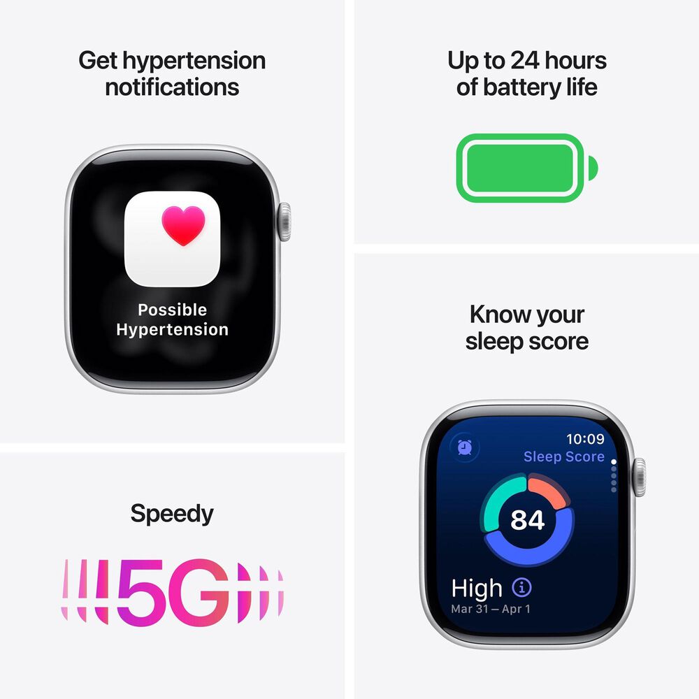 Apple Watch Series 11 (GPS+Cellular) 46mm Aluminum Case with Purple Fog Sport Band - S/M in Silver and 2-Year AppleCare+, , large