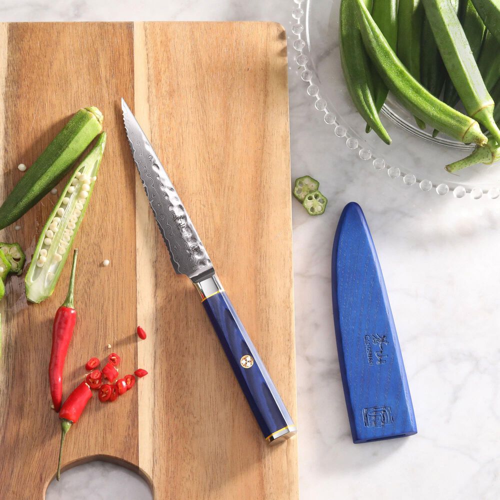 Cangshan Kita 5&quot; Serrated Utility Knife with Sheath in Blue, Black and Silver, , large