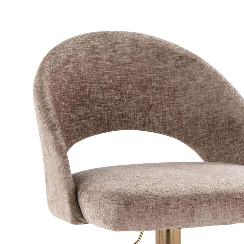 LumiSource Renee Adjustable Swivel Bar Stool with Brown Fabric Upholstery in Gold (Set of 2), , large