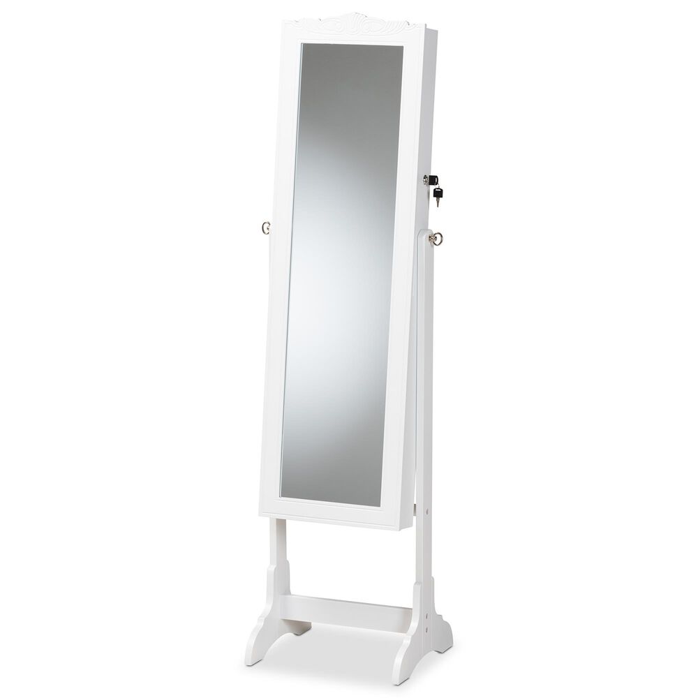 Baxton Studio Madigan Jewelry Armoire with Mirror in White NFM