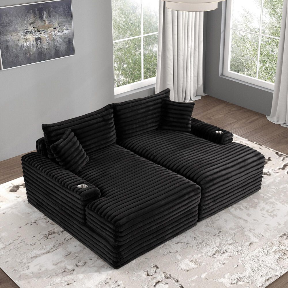 Furniture of America Tavedestrand Double Chaise Lounger with USB Port in Black, , large