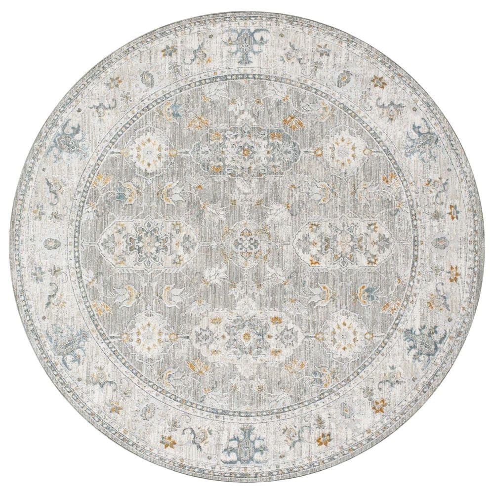 Surya Dresden Gray, White, Medium Gray, Mustard, Light Slate and Denim 7"10" Round Area Rug, , large