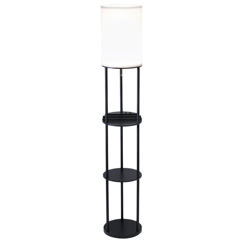 Adesso Charging Station Shelf Floor Lamp with Outlets + USB in Black, , large