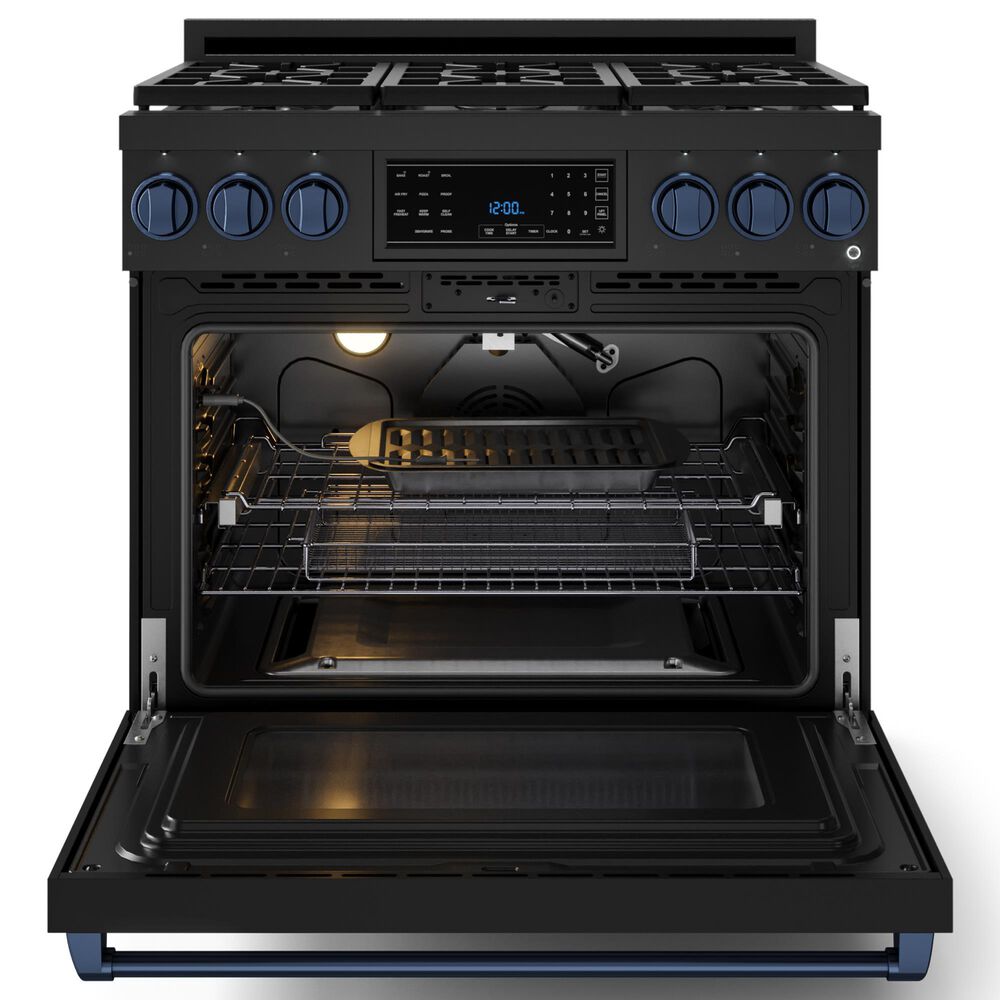 THOR KITCHEN Gordon Ramsay 6 Cu. Ft. 36&quot; Professional Liquid Propane Range with Navy Blue Handle Kit in Black, , large