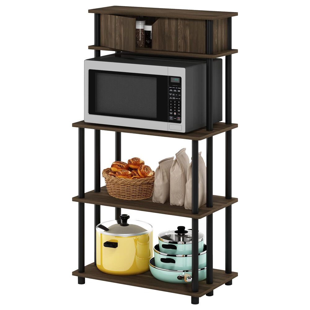 HOMLUX Turn-N-Tube 3-Tier Kitchen Storage Shelf with Top Cabinet in Columbia Walnut and Black, , large