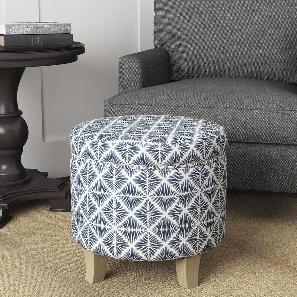 Kinfine Upholstered Ottoman in Blue and White, , large