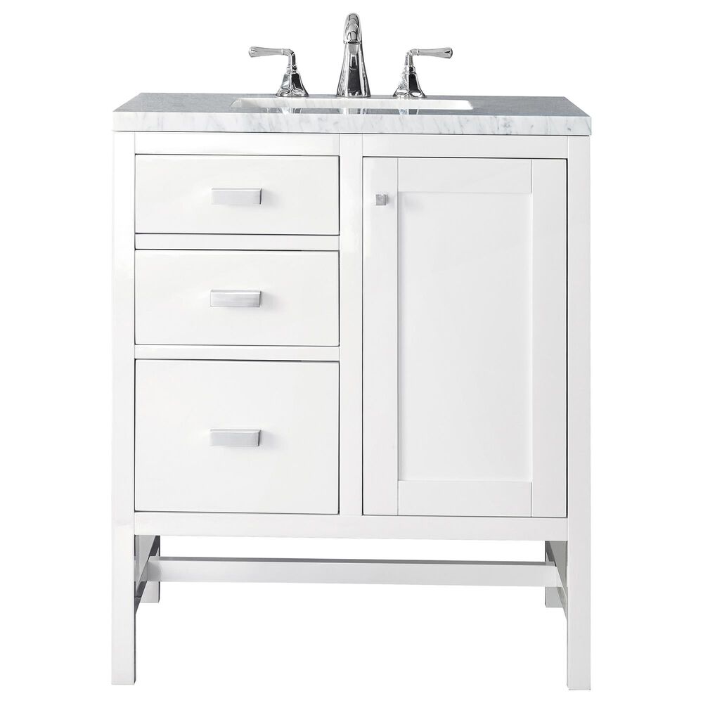 James Martin Addison 30" Single Bathroom Vanity in Glossy White with 3 cm Arctic Fall Solid Surface Top and Rectangular Sink, , large