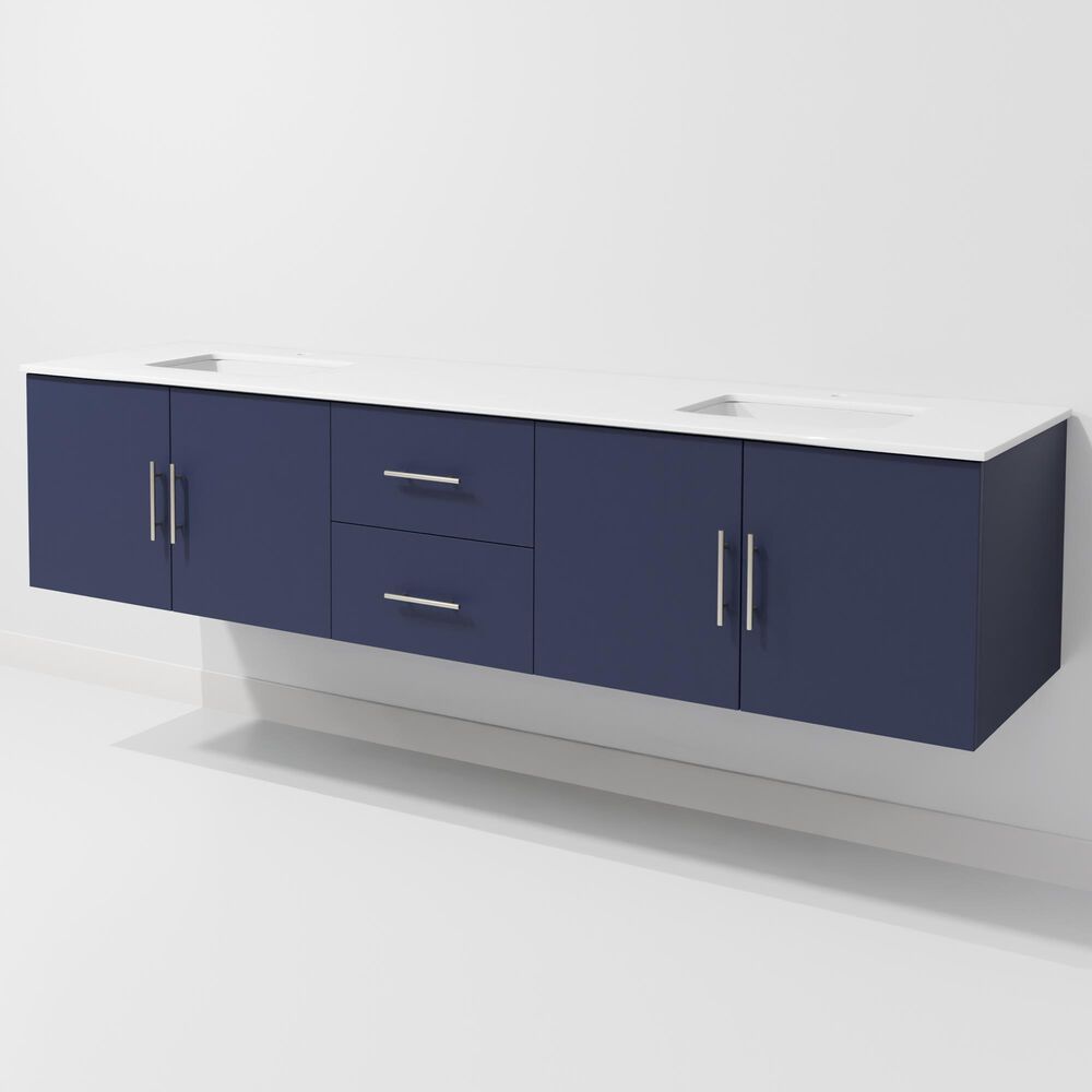 Lexora Home Geneva 80" Double Bathroom Vanity in Navy Blue with 2 cm White Cultured Marble Top and Rectangular Sinks, , large