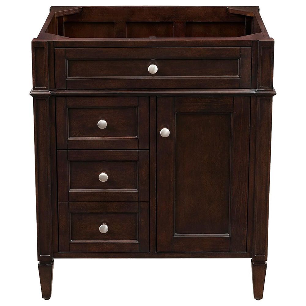 James Martin Vanities Brittany 30" Single Bathroom Vanity in Burnished Mahogany with Single Hole 3 cm White Zeus Quartz Top and Rectangular Sink, , large