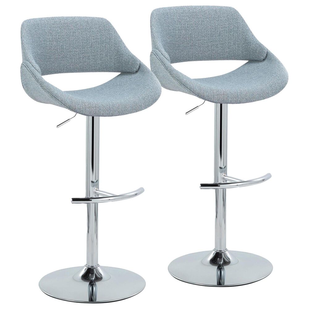 LumiSource Fabrico Swivel Adjustable Bar Stool with Blue Noise Fabric Upholstery and Rounded T Footrest in Chrome (Set of 2), , large