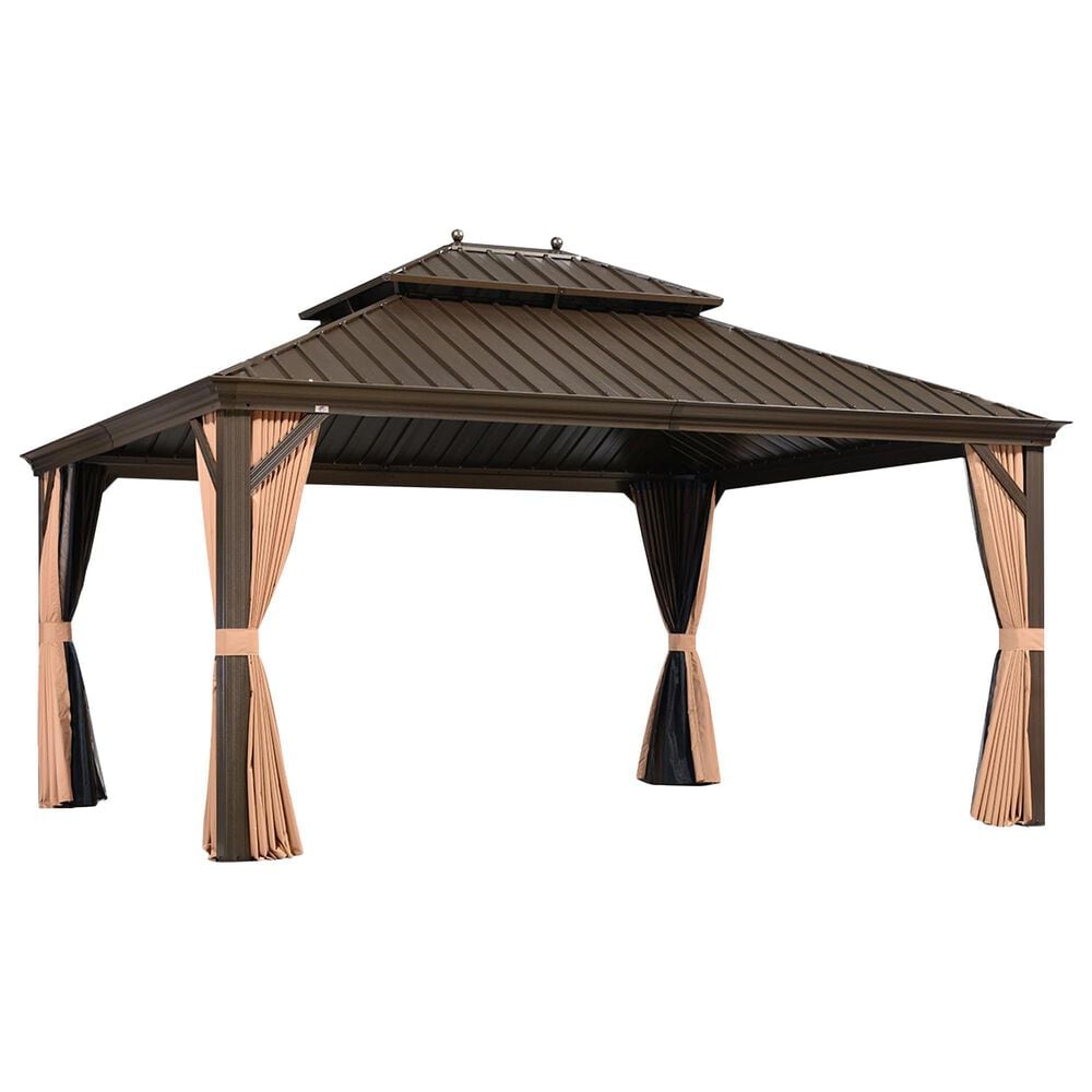 HOMLUX 13" x 15" Outdoor Hardtop Gazebo with Galvanized Steel in Brown, , large