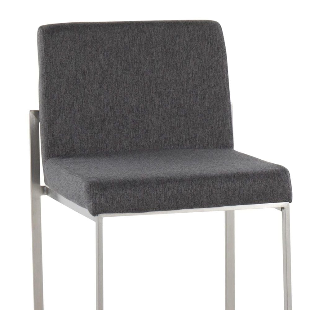 Lumisource Fuji High Back Barstool with Charcoal Fabric in Stainless Steel &#40;Set of 2&#41;, , large