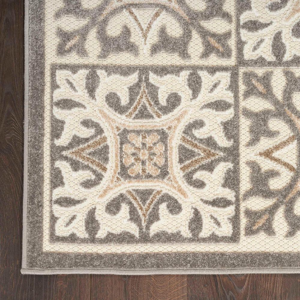 Nourison Aloha Damask 7&#39;10&quot; x 10&#39;6&quot; Ivory and Grey Indoor/Outdoor Area Rug, , large