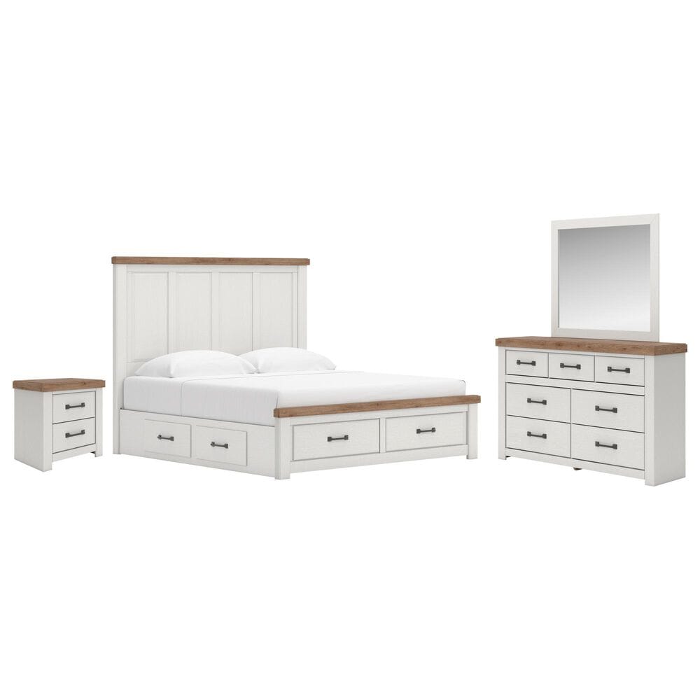 Ashley Savonport 4 Piece King Storage Bedroom Set in White and Brown, , large