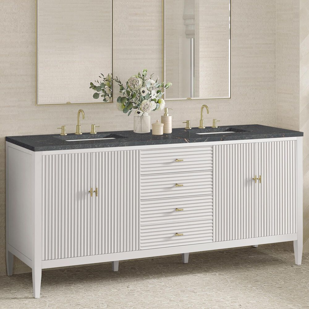 James Martin Vanities Myrrin 72&quot; Double Vanity in Bright White with 3 cm Parisien Bleu Quartz Top, , large