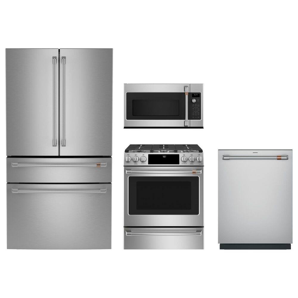 Cafe 4pc Kitchen Package with Refrigerator, Range, Microwave, and Dishwasher in Stainless Steel, , large