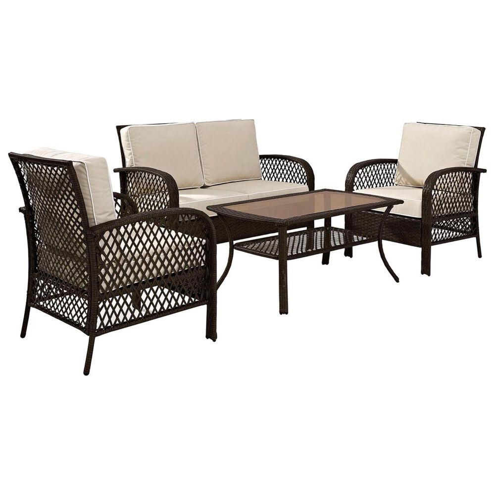 Crosley Furniture Tribeca 4-Piece Outdoor Conversation Set in Sand and Brown, , large