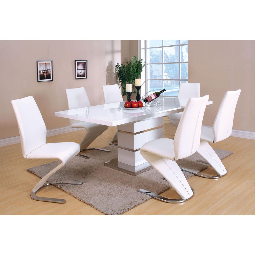 Furniture of America Carrasco Dining Table in White and Chrome, , large