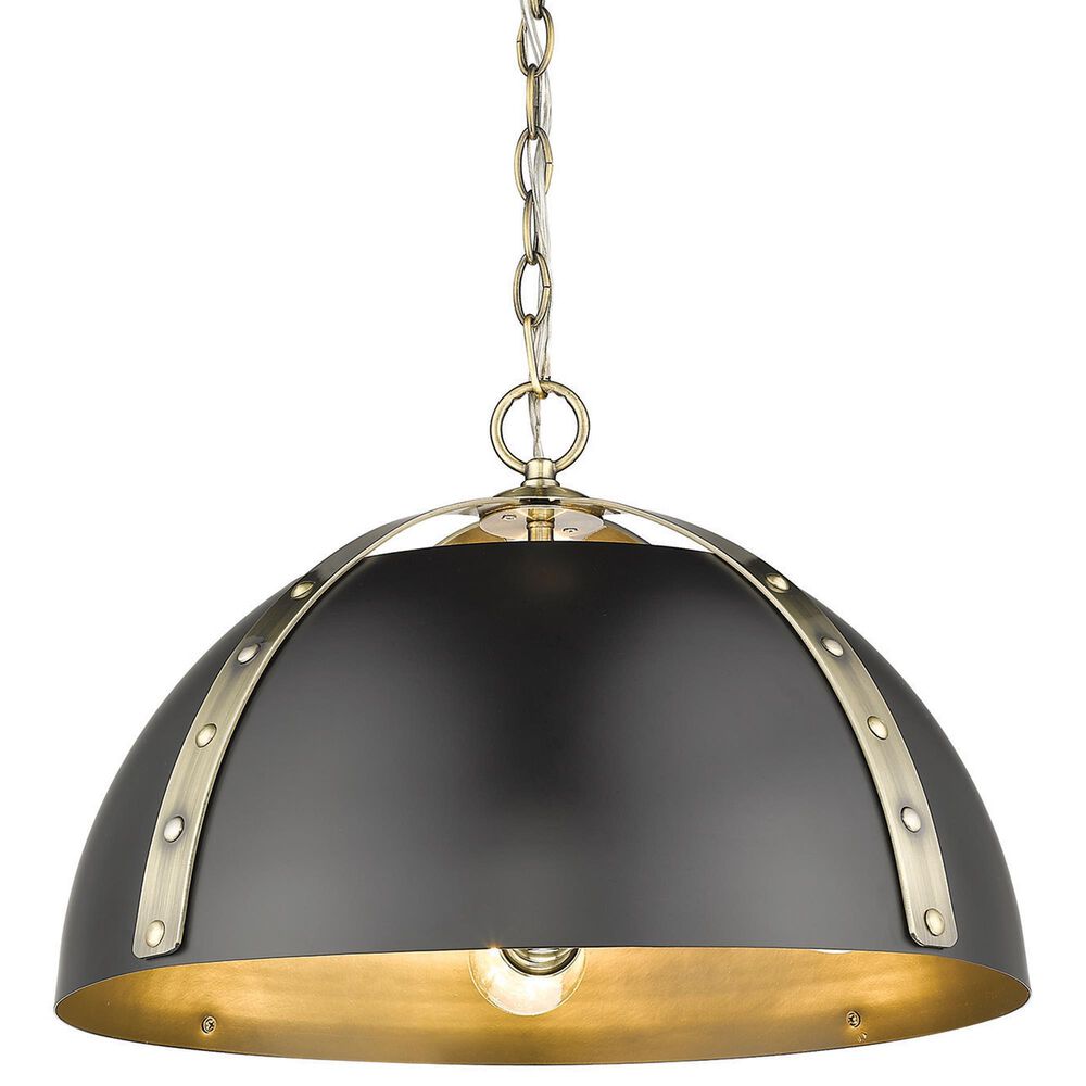 Golden Lighting Aldrich 3-Light Pendant with Matte Black Shade in Aged Brass, , large