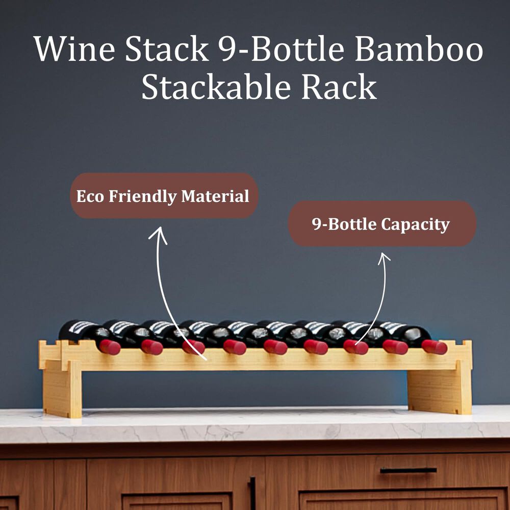 HOMLUX 9-Bottle Bamboo Stackable Modular Wine Rack in Natural, , large
