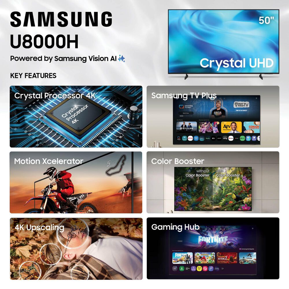 Samsung 50" U8000H Series Crystal UHD 4K Vision AI in Black - Smart Tizen TV (2026), , large