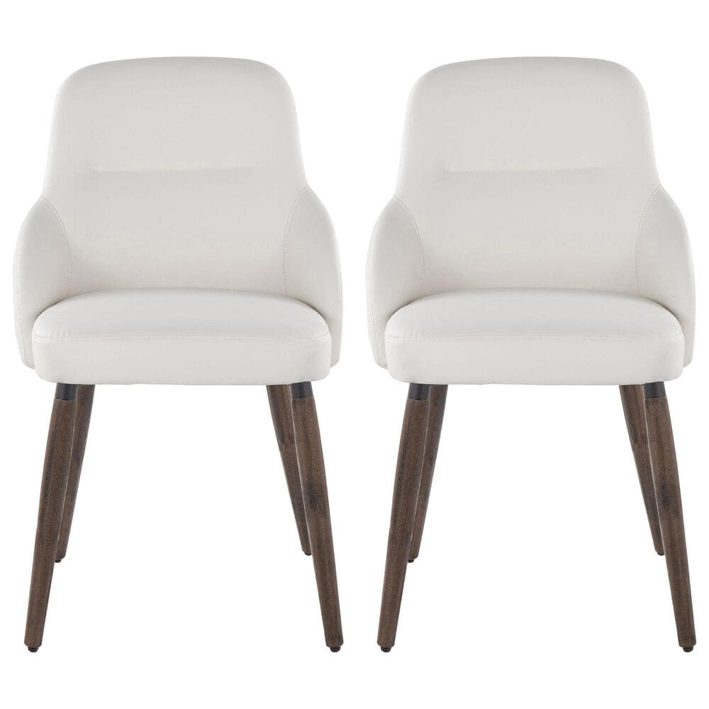 LumiSource York Side Chair with White Faux Leather Cushion in Dark Walnut (Set of 2), , large