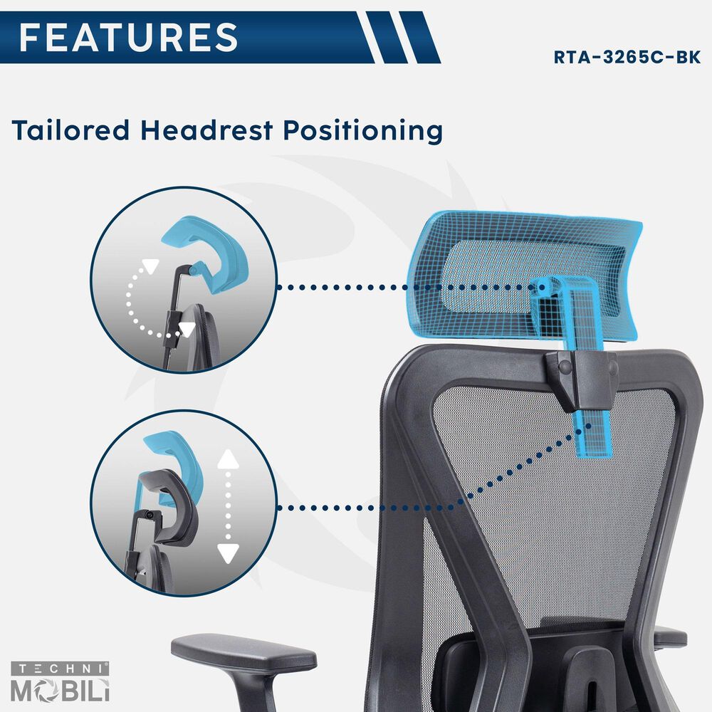 Rta Products Llc Truly Ergonomic Mesh Office Chair with Headrest and Lumbar Support in Black, , large