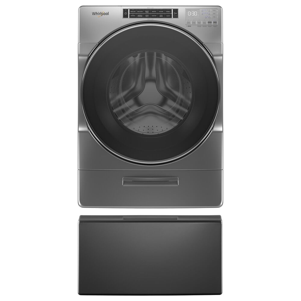 Whirlpool 5 Cu. Ft. Front Load Washer with 15.5" Laundry Pedestal in Chrome Shadow, , large