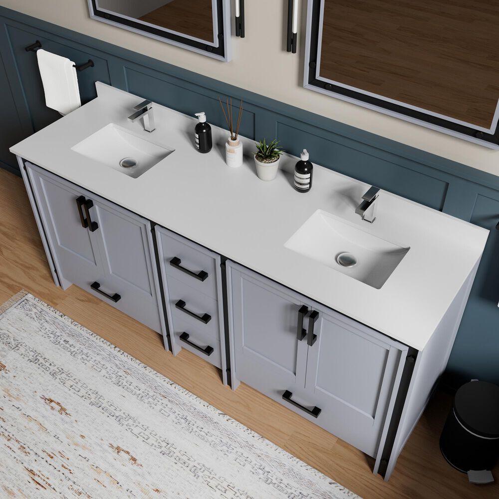 Lexora Home Ziva 80" Double Bathroom Vanity in Dark Grey with 2 cm White Cultured Marble Top and Rectangular Sinks, , large