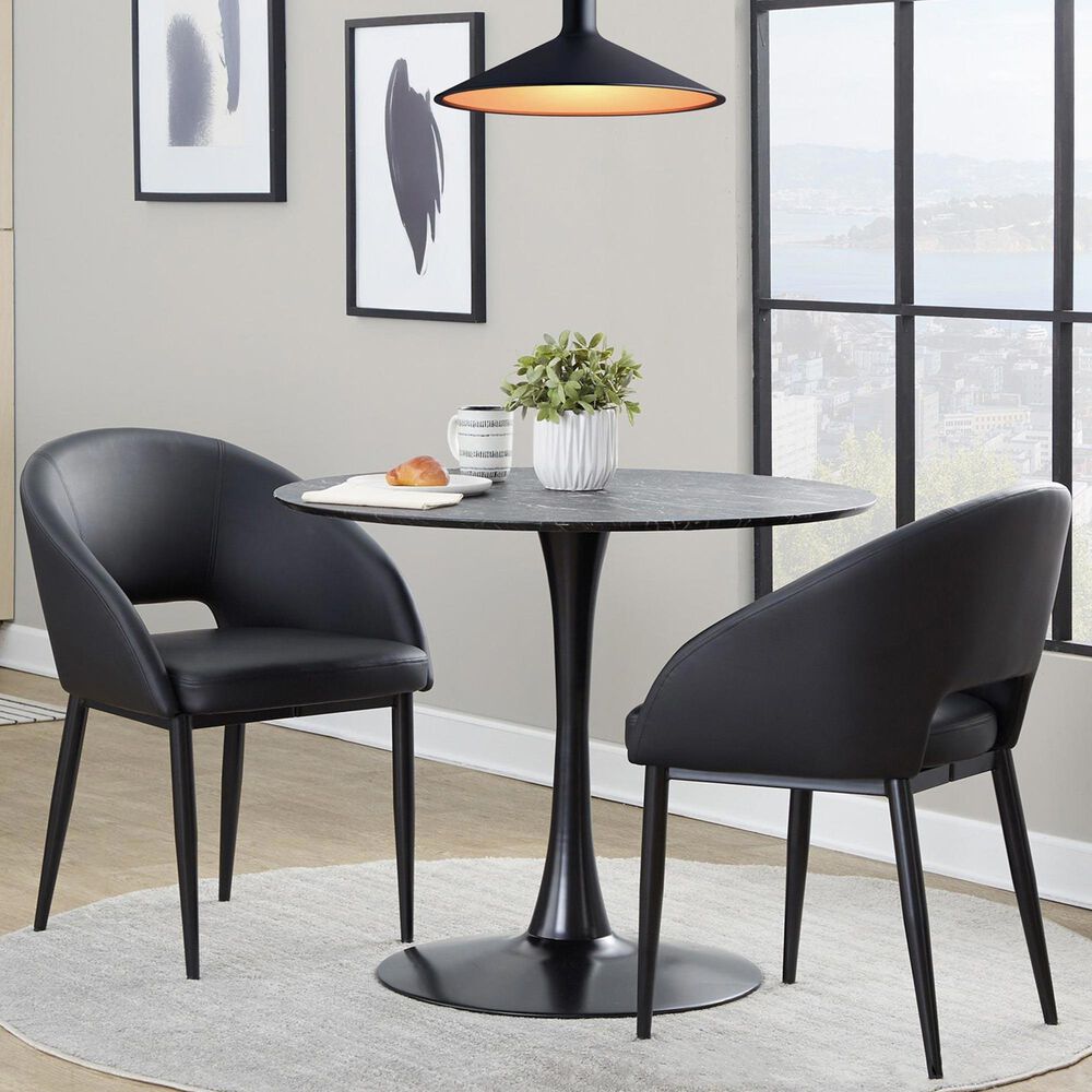 LumiSource Renee Arm Chair with Black Faux Leather Cushion in Black (Set of 2), , large