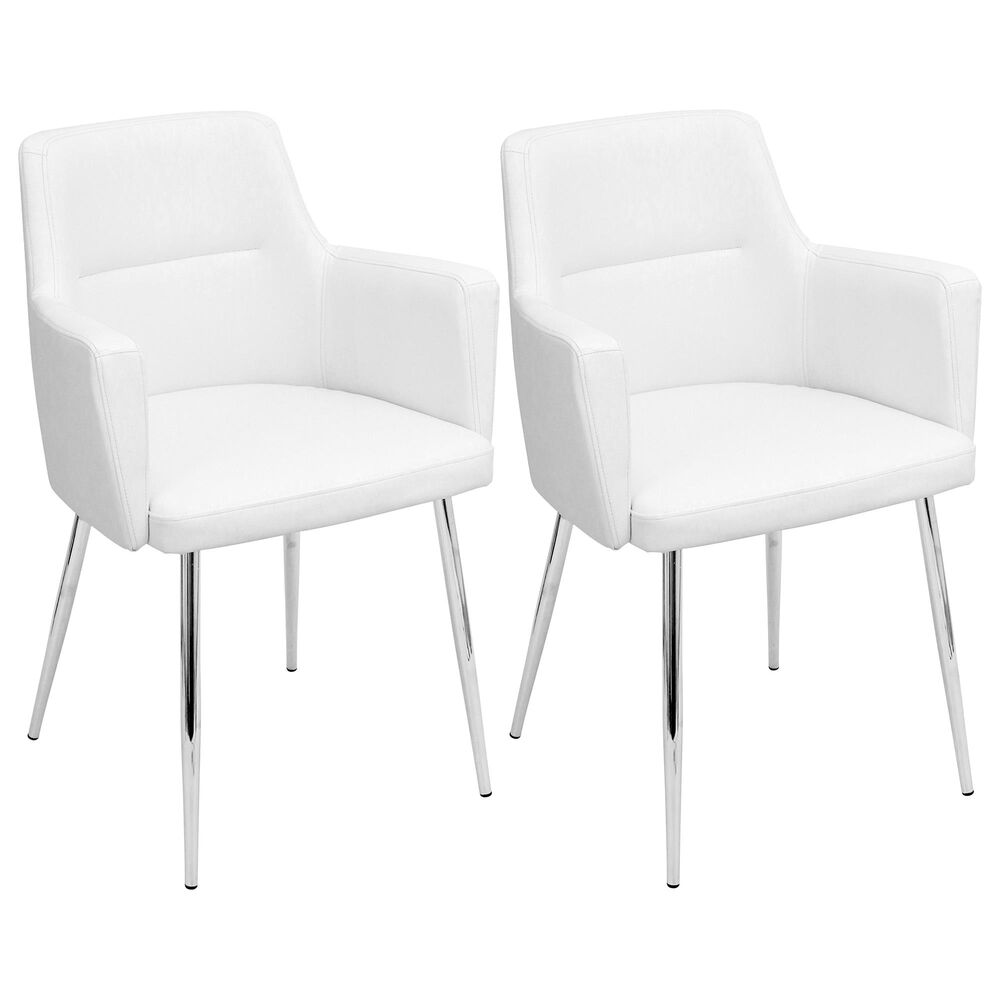 Lumisource Andrew Dining Chair in White/Chrome (Set of 2), , large