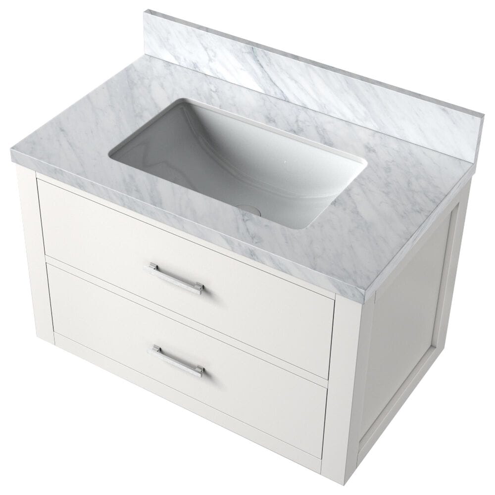 Lexora Home Castor 30&quot; Single Bathroom Vanity in White with 2 cm White Carrara Marble Top and Rectangular Sink, , large